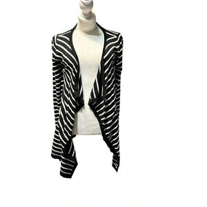 Market & Spruce Sweater Cardigan Black Striped Elbow Patch Long Sleeve S…